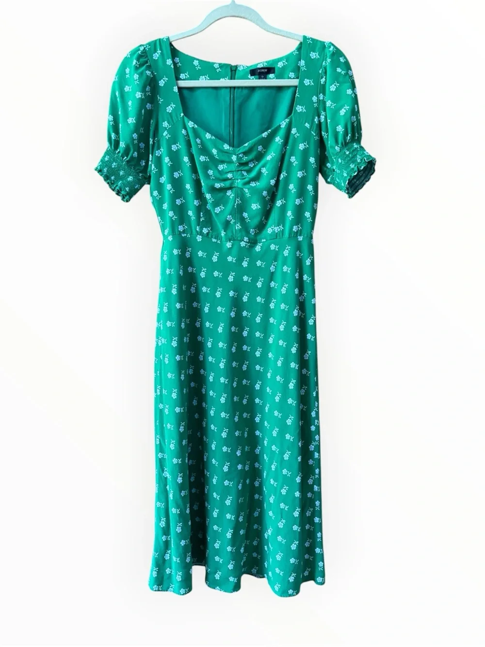 J. Crew Puff-sleeve midi green dress in bandana flowers print